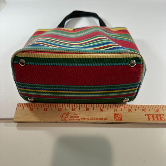 Vintage 90s Kate Spade Canvas Rainbow Striped Bag Purse Footed Bottom Coin Purse - Picture 14 of 16